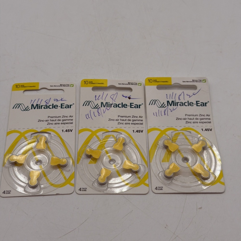 Lot Of 3 Miracle. Ear Premium Zinc Air Size 10 Mercury Free 1.45v 4 Pack (12)